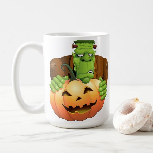 Frankenstein Monster Cartoon with Pumpkin Coffee Mug