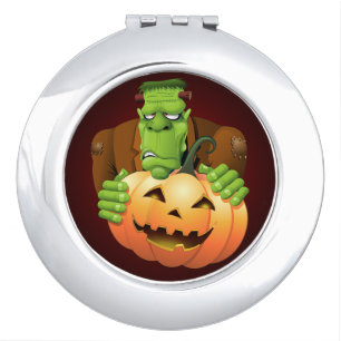 Frankenstein Monster Cartoon with Pumpkin Compact Mirror