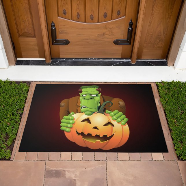 Frankenstein Monster Cartoon with Pumpkin Doormat (Outdoor)