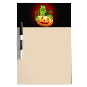 Frankenstein Monster Cartoon with Pumpkin Dry Erase Board