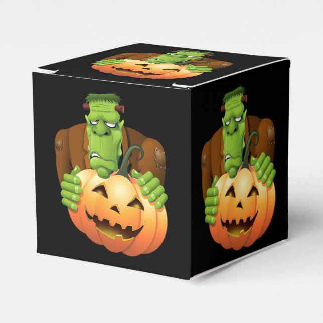 Frankenstein Monster Cartoon with Pumpkin Favor Boxes (Front Side)
