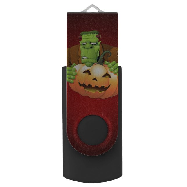 Frankenstein Monster Cartoon with Pumpkin Flash Drive (Front Vertical)