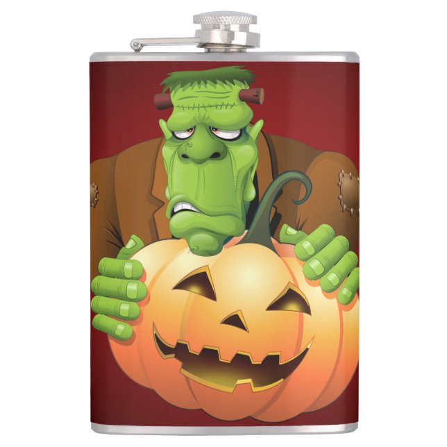 Frankenstein Monster Cartoon with Pumpkin Flask (Front)
