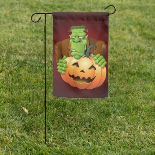 Frankenstein Monster Cartoon with Pumpkin Garden Flag