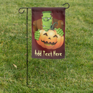 Frankenstein Monster Cartoon with Pumpkin Garden Flag