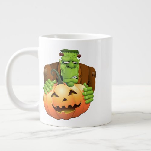 Frankenstein Monster Cartoon with Pumpkin Giant Coffee Mug