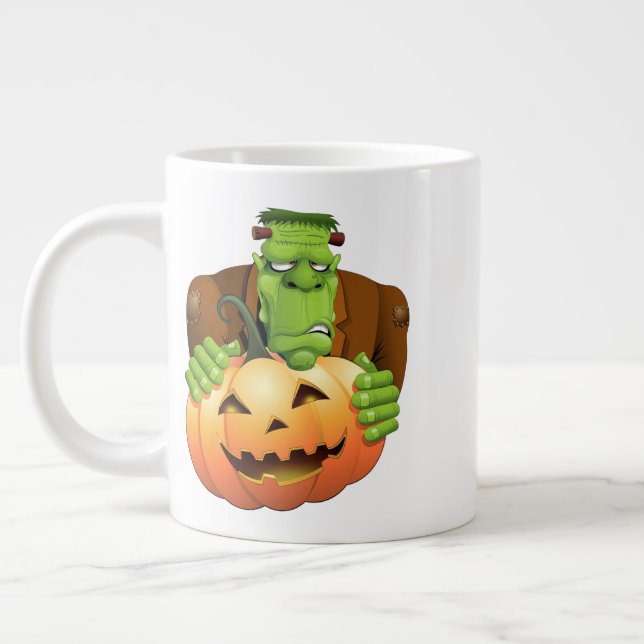 Frankenstein Monster Cartoon with Pumpkin Giant Coffee Mug (Left)