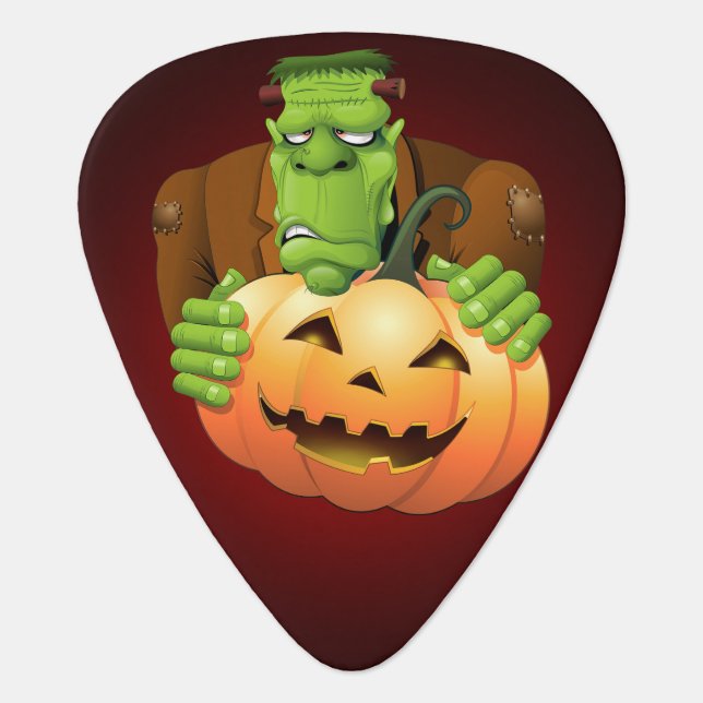 Frankenstein Monster Cartoon with Pumpkin Guitar Pick (Front)