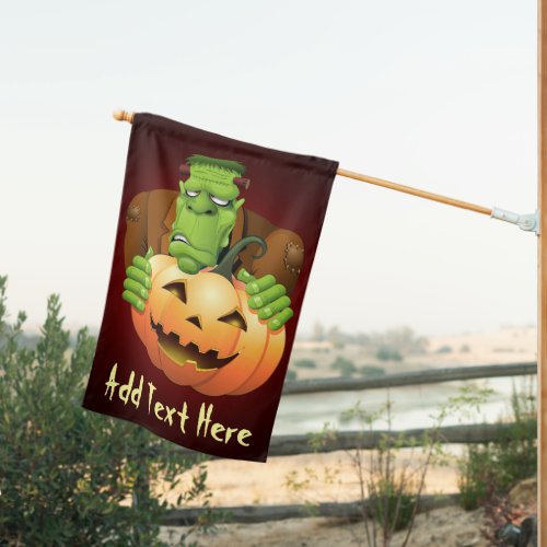 Frankenstein Monster Cartoon with Pumpkin House Flag