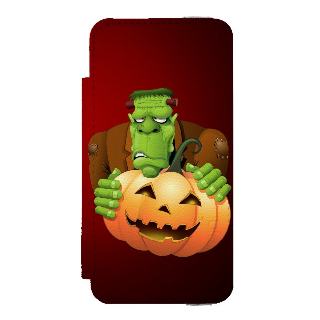 Frankenstein Monster Cartoon with Pumpkin Incipio iPhone Wallet Case (Folio Front)