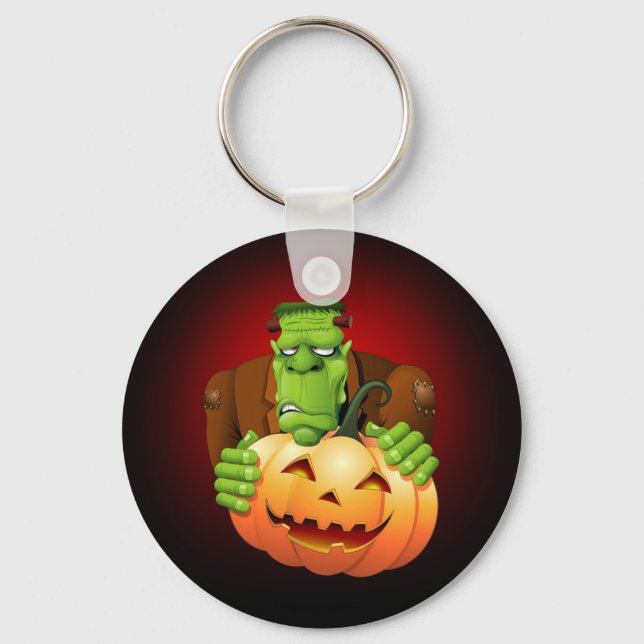 Frankenstein Monster Cartoon with Pumpkin Keychain (Front)