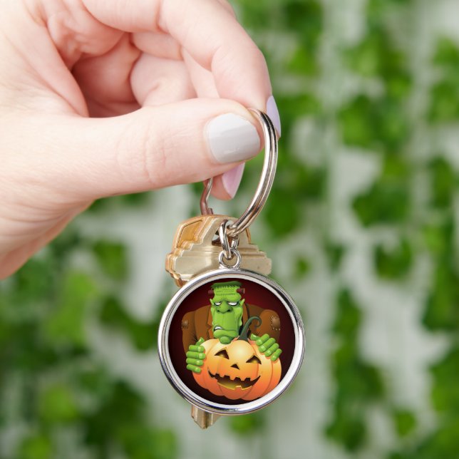 Frankenstein Monster Cartoon with Pumpkin Keychain (Hand)