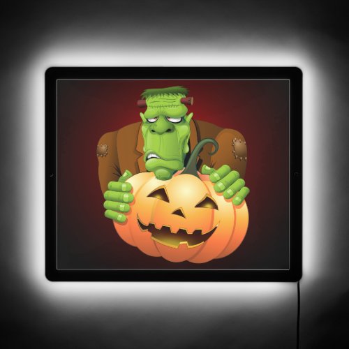 Frankenstein Monster Cartoon with Pumpkin LED Sign