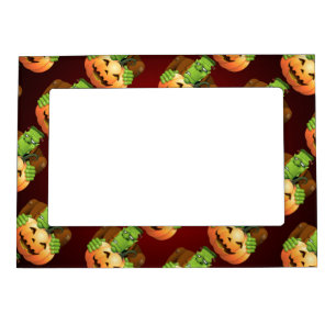 Frankenstein Monster Cartoon with Pumpkin Magnetic Frame