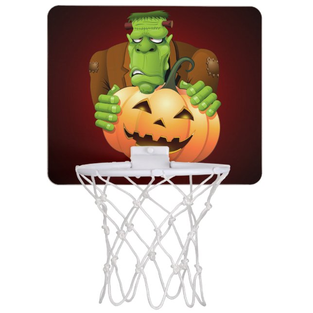Frankenstein Monster Cartoon with Pumpkin Mini Basketball Hoop (Front)