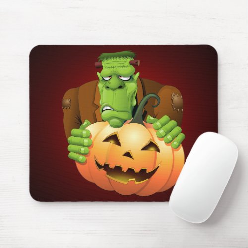 Frankenstein Monster Cartoon with Pumpkin Mouse Pad