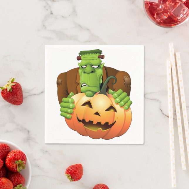 Frankenstein Monster Cartoon with Pumpkin Napkins (Insitu)
