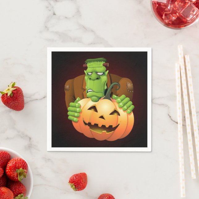 Frankenstein Monster Cartoon with Pumpkin Napkins (Insitu)