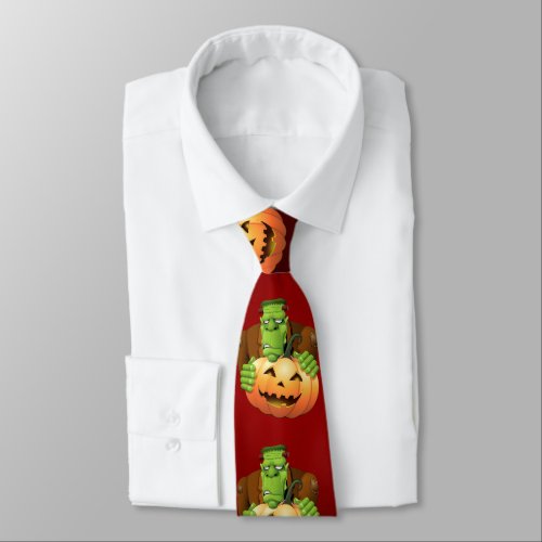 Frankenstein Monster Cartoon with Pumpkin Neck Tie