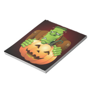 Frankenstein Monster Cartoon with Pumpkin Notepad