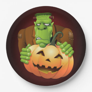 Frankenstein Monster Cartoon with Pumpkin Paper Plates