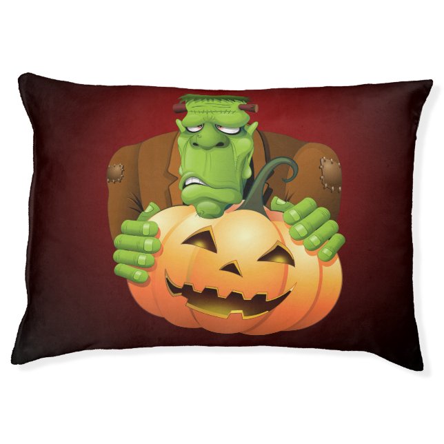 Frankenstein Monster Cartoon with Pumpkin Pet Bed (Front)