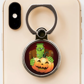 Frankenstein Monster Cartoon with Pumpkin Phone Ring Stand
