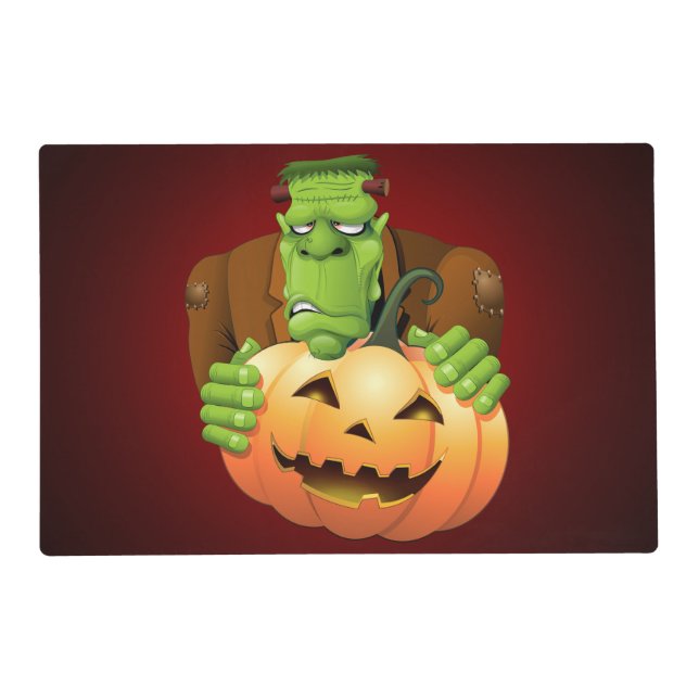 Frankenstein Monster Cartoon with Pumpkin Placemat (Front)