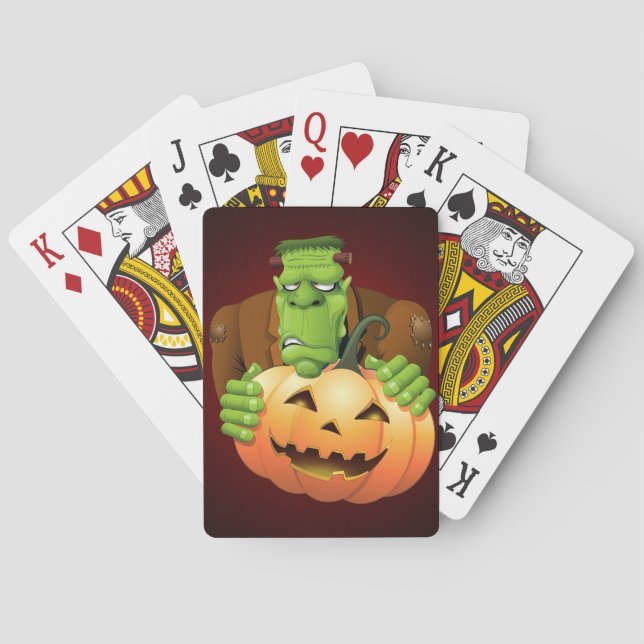 Frankenstein Monster Cartoon with Pumpkin Poker Cards (Back)