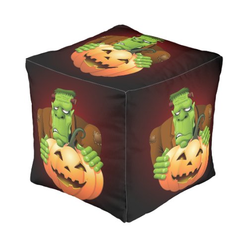 Frankenstein Monster Cartoon with Pumpkin Pouf