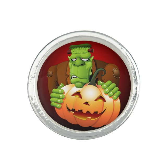 Frankenstein Monster Cartoon with Pumpkin Ring (Front)