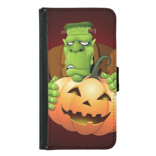 Frankenstein Monster Cartoon with Pumpkin Samsung Galaxy Wallet Case (Front)