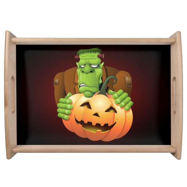 Frankenstein Monster Cartoon with Pumpkin Serving Tray (Front)