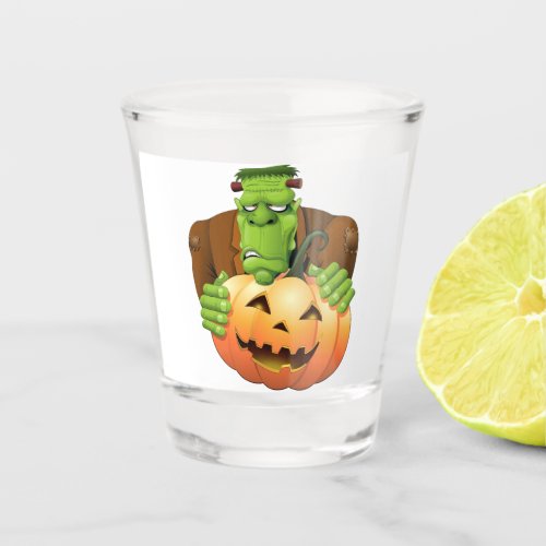 Frankenstein Monster Cartoon with Pumpkin Shot Glass