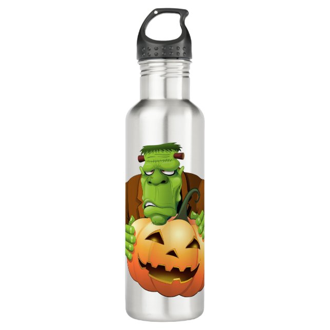 Frankenstein Monster Cartoon with Pumpkin Stainless Steel Water Bottle (Front)