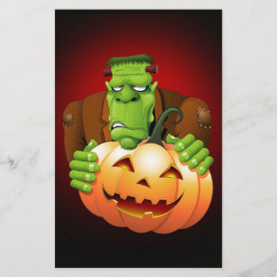 Frankenstein Monster Cartoon with Pumpkin Stationery