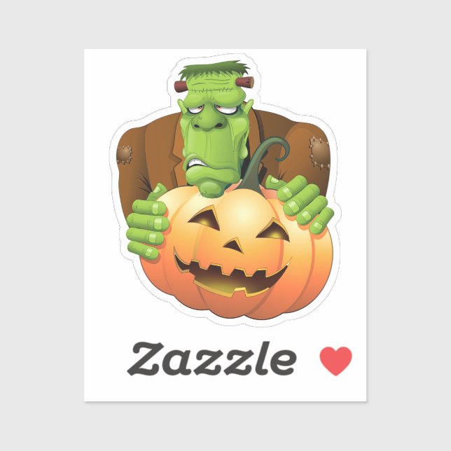 Frankenstein Monster Cartoon with Pumpkin Sticker (Sheet)