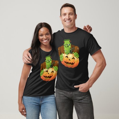 Frankenstein Monster Cartoon with Pumpkin T_Shirt