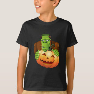 Frankenstein Monster Cartoon with Pumpkin T-Shirt