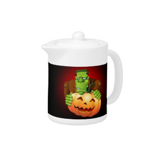 Frankenstein Monster Cartoon with Pumpkin Teapot