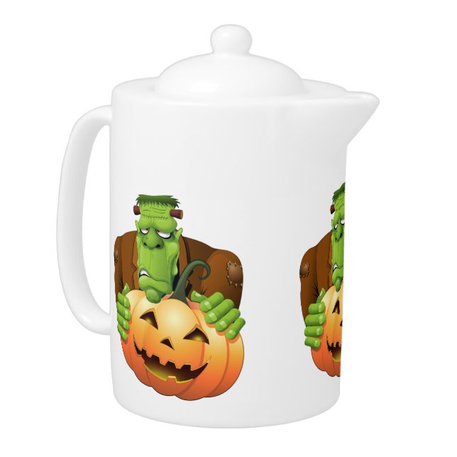 Frankenstein Monster Cartoon with Pumpkin Teapot (Left)