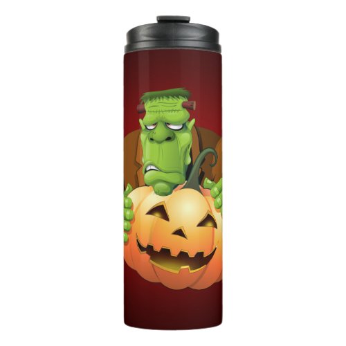 Frankenstein Monster Cartoon with Pumpkin Thermal Tumbler