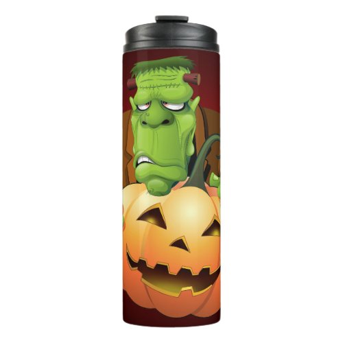 Frankenstein Monster Cartoon with Pumpkin Thermal Tumbler