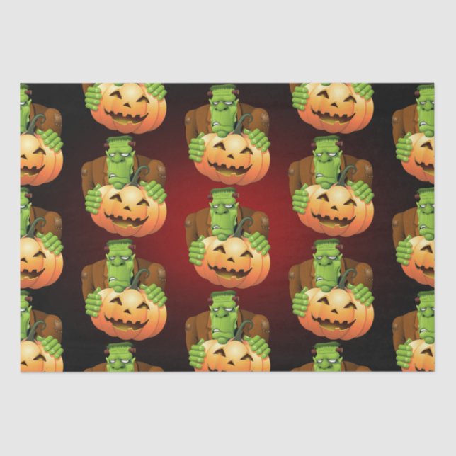 Frankenstein Monster Cartoon with Pumpkin Tissue Paper (Front)
