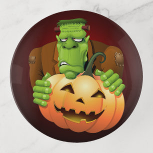 Frankenstein Monster Cartoon with Pumpkin Trinket Tray