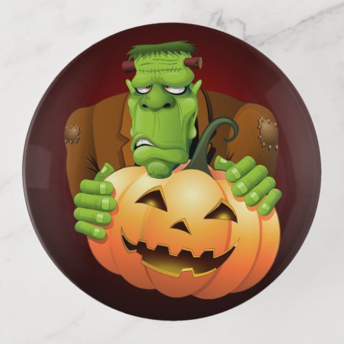 Frankenstein Monster Cartoon with Pumpkin Trinket Tray