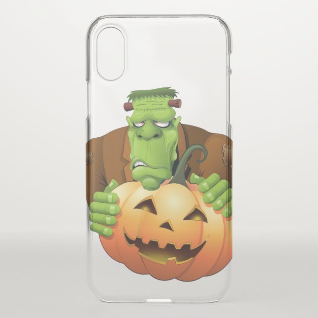 Frankenstein Monster Cartoon with Pumpkin Uncommon iPhone Case (Back)