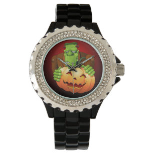 Frankenstein Monster Cartoon with Pumpkin Watch