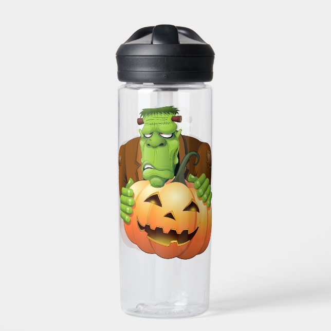 Frankenstein Monster Cartoon with Pumpkin Water Bottle (Front)