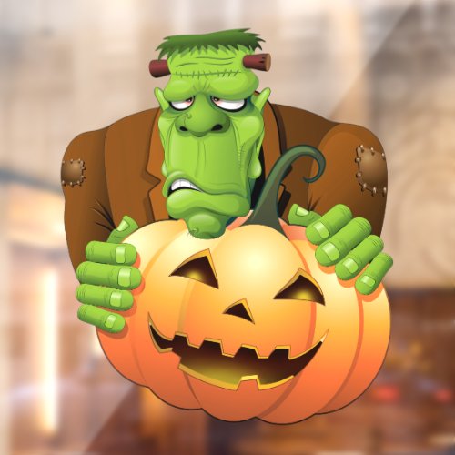 Frankenstein Monster Cartoon with Pumpkin Window Cling